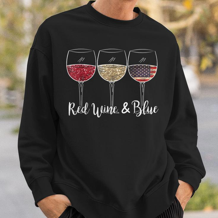 Red Wine & Blue 4Th Of July Wine Red White Blue Wine Glasses Sweatshirt Gifts for Him