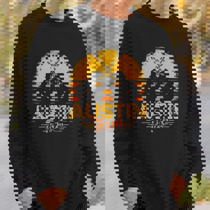 Retro Austin Texas Guitar Texas Sweatshirt Gifts for Him