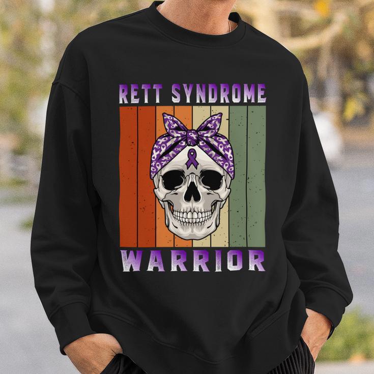 Rett Syndrome Warrior Skull Women Vintage Purple Ribbon Rett Syndrome Rett Syndrome Awareness Sweatshirt Gifts for Him