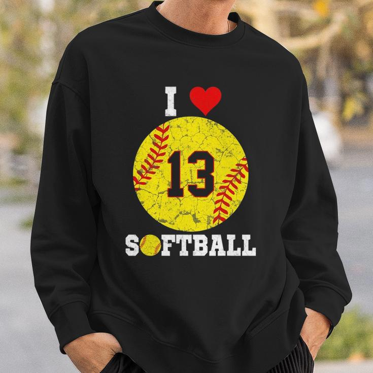 Softball Number 13 Softball Lover Gift Vintage Retro Sweatshirt Gifts for Him