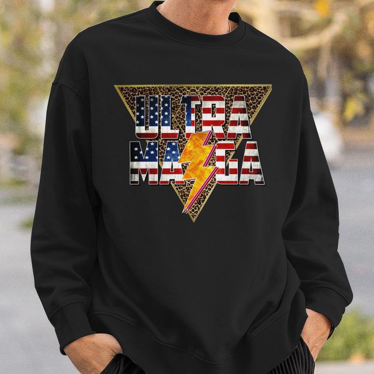 Ultra Maga Distressed Lightning Leopard Proud Ultramaga Gift Sweatshirt Gifts for Him