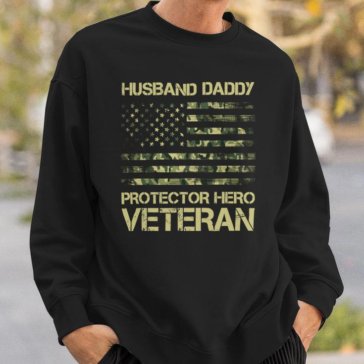 Veteran Husband Daddy Protector Hero Veteran American Flag Vintage Dad 2 Navy Soldier Army Military Sweatshirt Gifts for Him