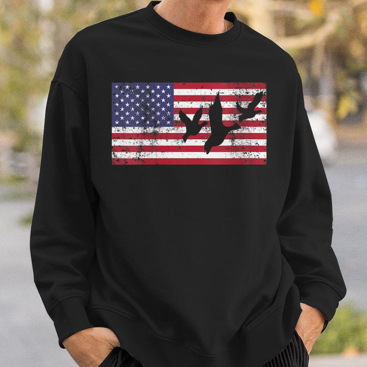 Womens 4Th Of July American Flag Hunting Hunter Geese Goose Dad Usa Sweatshirt Gifts for Him