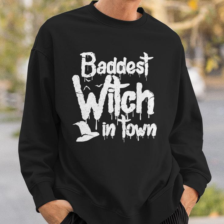 Womens Baddest Witch In Town Funny Halloween Witches Sweatshirt Gifts for Him