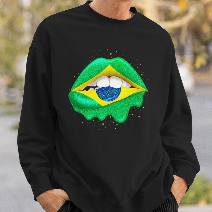 Womens Brazilian Flag Lips Women Girls Brazil Sweatshirt Gifts for Him
