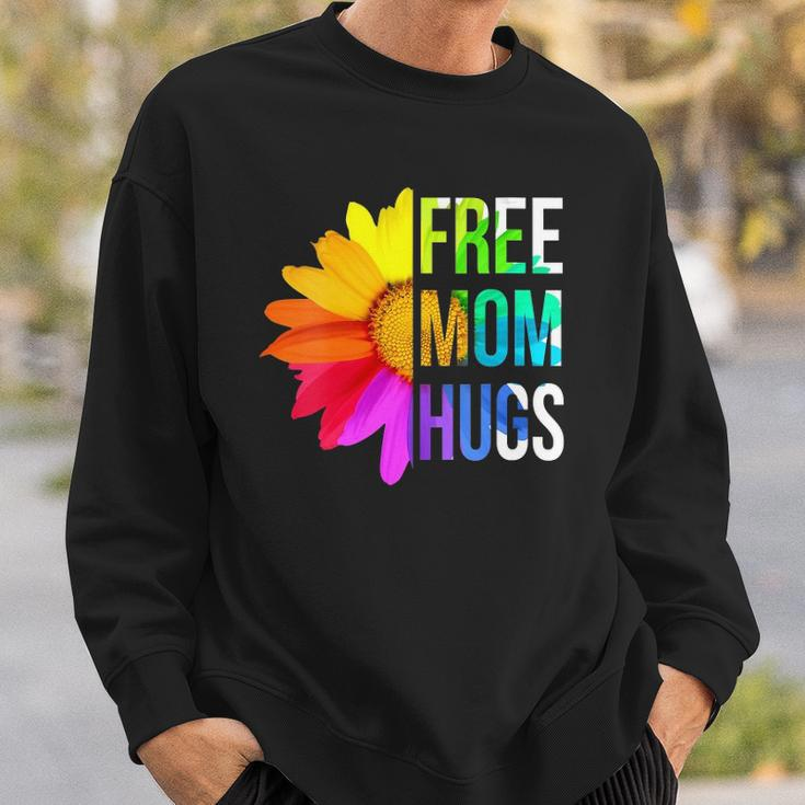 Womens Free Mom Hugs Gay Pride Lgbt Daisy Rainbow Flower Hippie Sweatshirt Gifts for Him