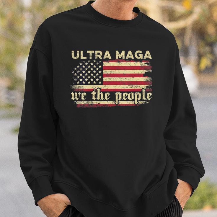 Womens Funny Ultra Maga Vintage American Flag Ultra-Maga Retro Sweatshirt Gifts for Him