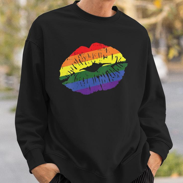 Womens Gay Kiss Rainbow Pride Flag Sexy Lips Proud Lgbt Q Ally Sweatshirt Gifts for Him