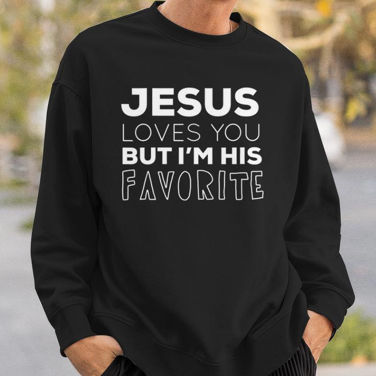 Womens Jesus Loves You But Im His Favorite Funny Christian V Neck Sweatshirt Gifts for Him