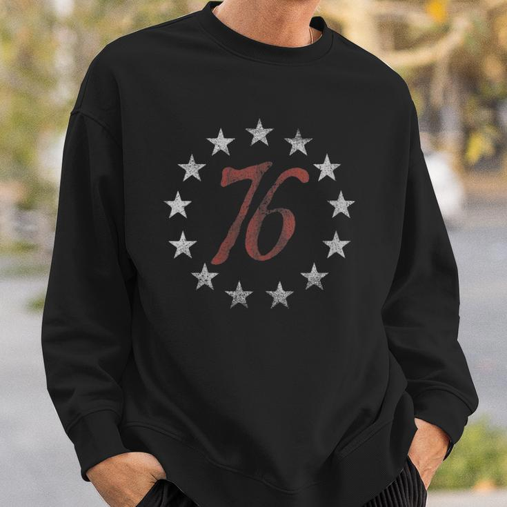 Womens The Spirit 76 Vintage Retro 4Th Of July Independence Day V-Neck Sweatshirt Gifts for Him