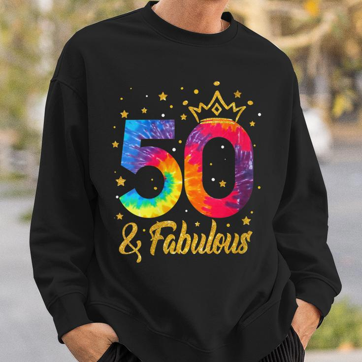 Womens Women 50 & Fabulous Happy 50Th Birthday Crown Tie Dye Sweatshirt Gifts for Him