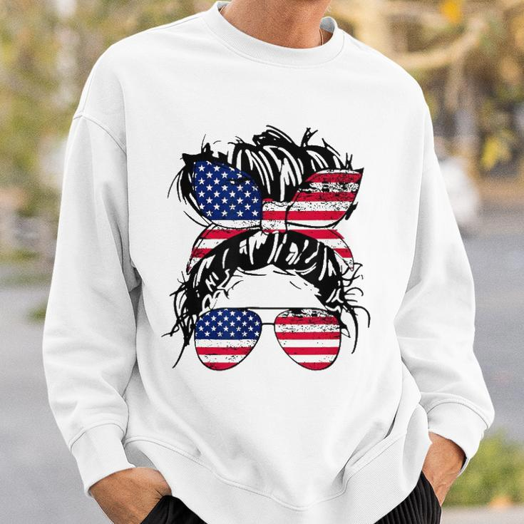 4Th Of July American Flag Patriotic Daughter Messy Bun Usa Sweatshirt Gifts for Him