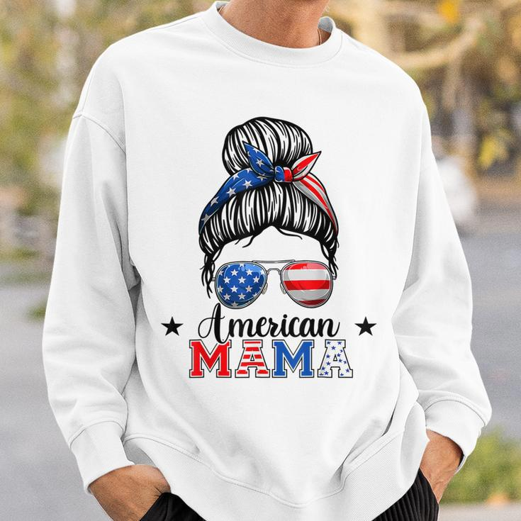 4Th Of July American Mama Messy Bun Mom Life Patriotic Mom Sweatshirt Gifts for Him