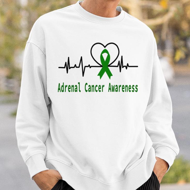 Adrenal Cancer Awareness Heartbeat Green Ribbon Adrenal Cancer Adrenal Cancer Awareness Sweatshirt Gifts for Him