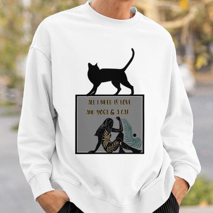 All I Need Is Love And Yoga And A Cat Lovers Gift For Yoga Lovers Funny Cat Sweatshirt Gifts for Him