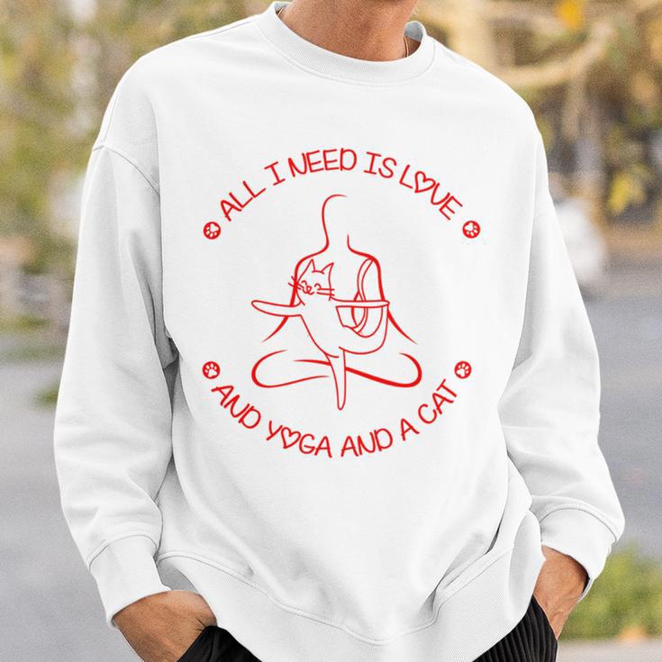 All I Need Is Love And Yoga And A Cat Lovers Gift For Yoga Lovers Red Sweatshirt Gifts for Him