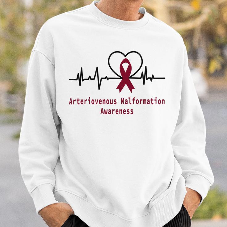 Arteriovenous Malformation Awareness Heartbeat Burgundy Ribbon Arteriovenous Malformation Support Arteriovenous Malformation Awareness Sweatshirt Gifts for Him