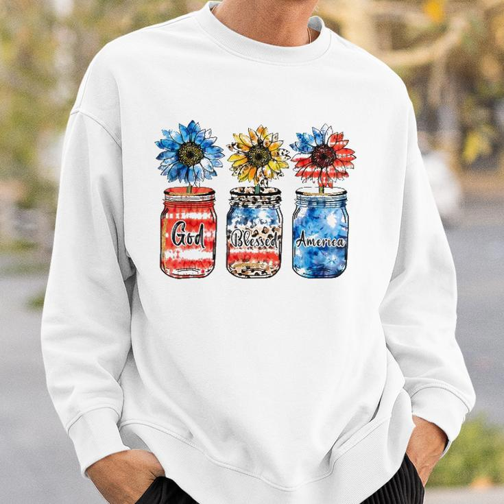 Country Farm Canning Ball Jars Sunflower God Bless America Sweatshirt Gifts for Him