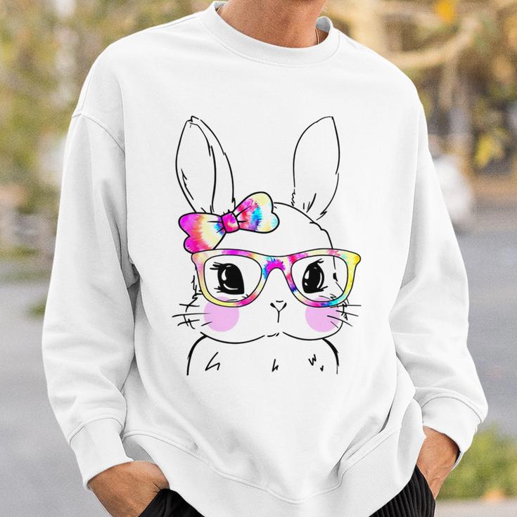 Cute Bunny Rabbit Face Tie Dye Glasses Girl Happy Easter Day Sweatshirt Gifts for Him