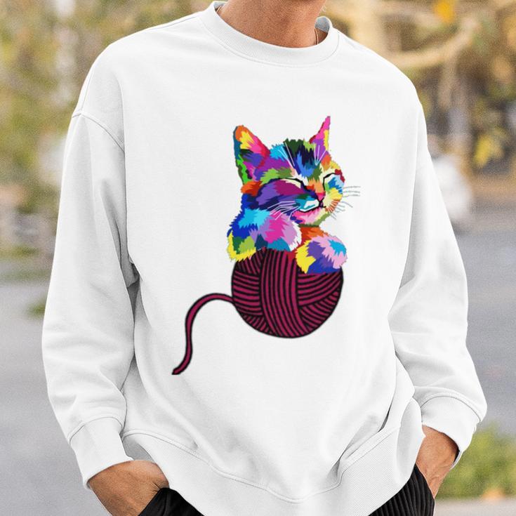 Cute Cat Gift For Kitten Lovers Colorful Art Kitty Adoption Sweatshirt Gifts for Him