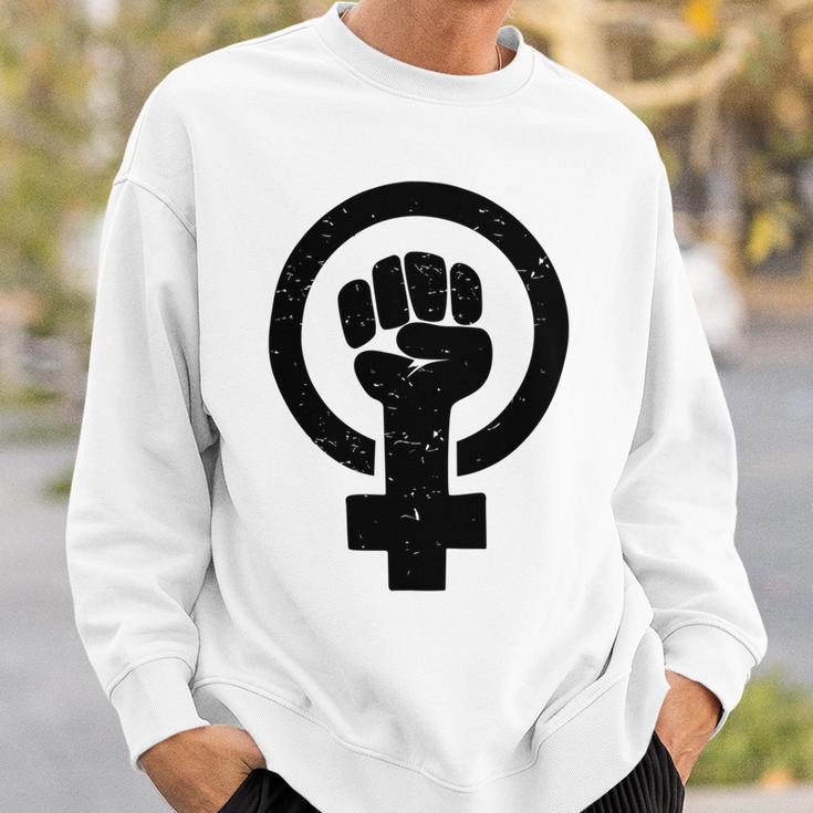 Feminist Raised Fist - Distressed Fitted Sweatshirt Gifts for Him