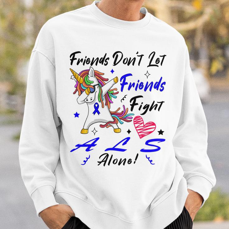 Friends Dont Let Friends Fight Als Alone Unicorn Blue Ribbon Amyotrophic Lateral Sclerosis Support Als Awareness Sweatshirt Gifts for Him