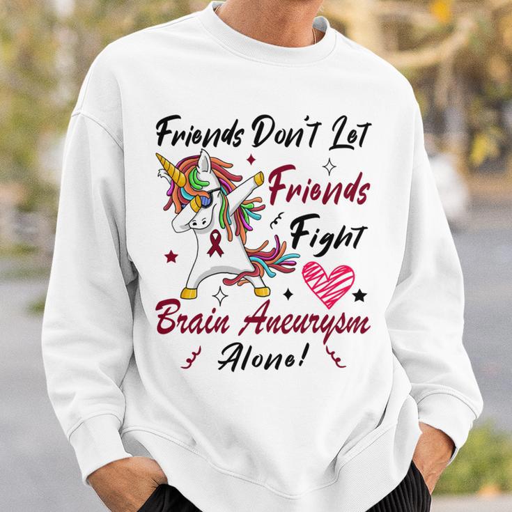 Friends Dont Let Friends Fight Brain Aneurysm Alone Unicorn Burgundy Ribbon Brain Aneurysm Bpd Brain Aneurysm Sweatshirt Gifts for Him