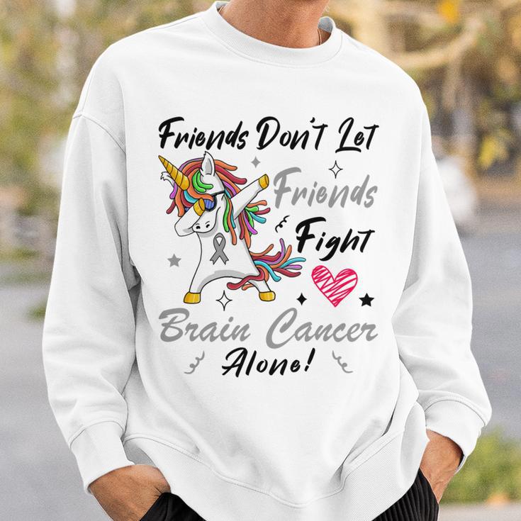 Friends Dont Let Friends Fight Brain Cancer Alone Unicorn Grey Ribbon Brain Cancer Brain Cancer Awareness Sweatshirt Gifts for Him