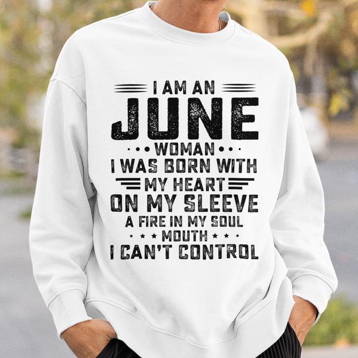 I Am An June Woman I Was Born With My Heart On My Sleeve V2 Sweatshirt Gifts for Him