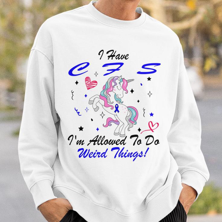 I Have Chronic Fatigue Syndrome Cfs Im Allowed To Do Weird Things Unicorn Blue Ribbon Chronic Fatigue Syndrome Support Cfs Awareness Sweatshirt Gifts for Him