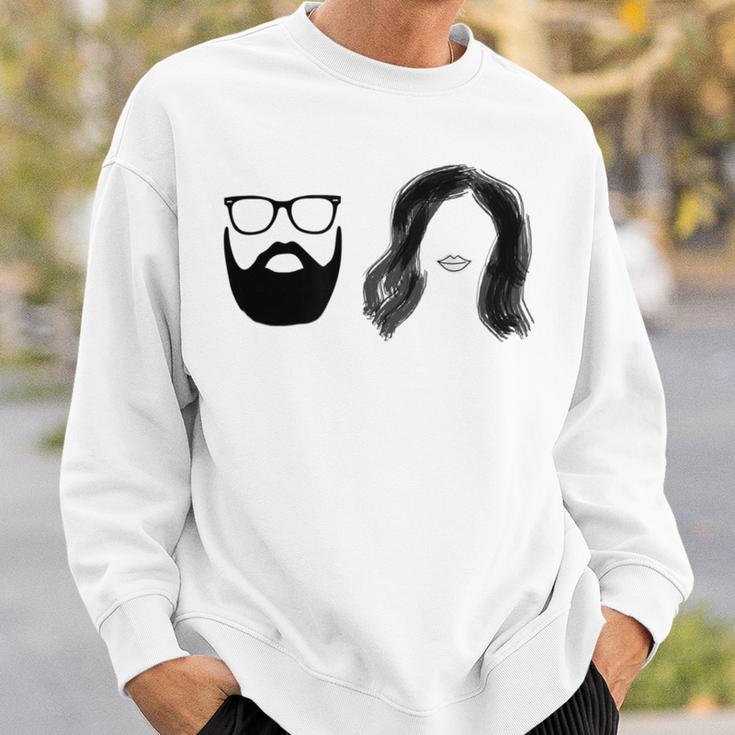 Man With Beard And Glasses With Woman Wavy Hair Sweatshirt Gifts for Him