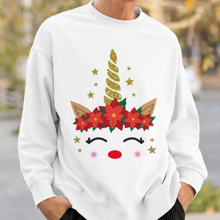 New Christmas Unicorn Face Santicorn Poinsettia Crown Cute Sweatshirt Gifts for Him