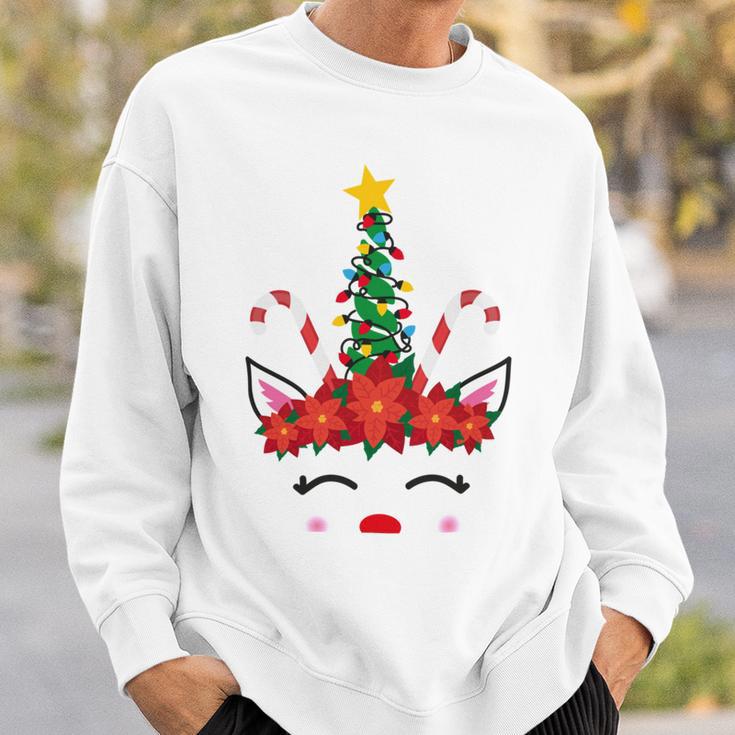 New Christmas Unicorn Face Santicorn Poinsettia Crown Cute V2 Sweatshirt Gifts for Him