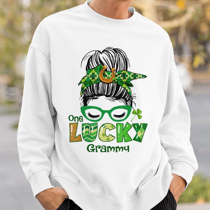 One Lucky Grammy Messy Bun Leopard St Patricks Day Sweatshirt Gifts for Him