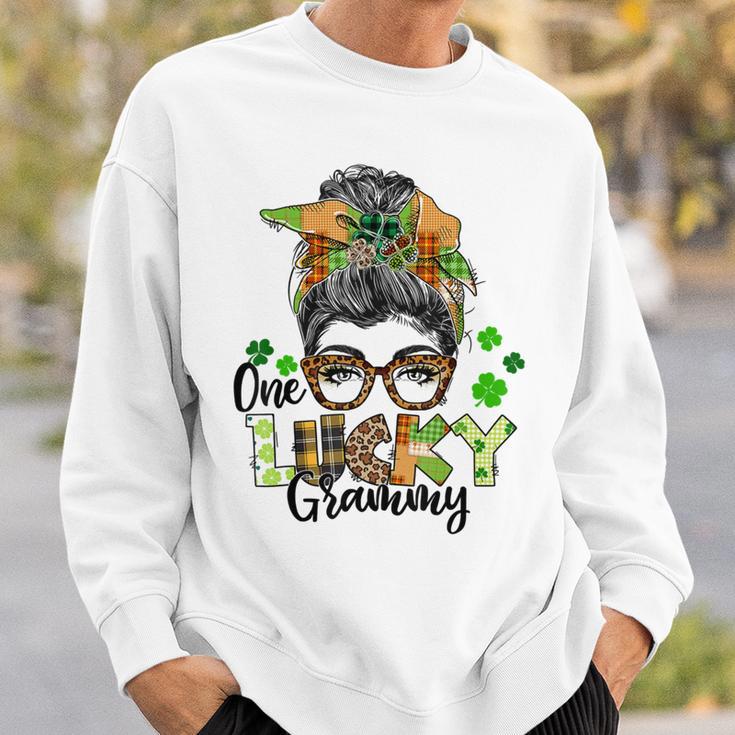 One Lucky Grammy Shamrock Plaid Leopard St Patricks Day Sweatshirt Gifts for Him