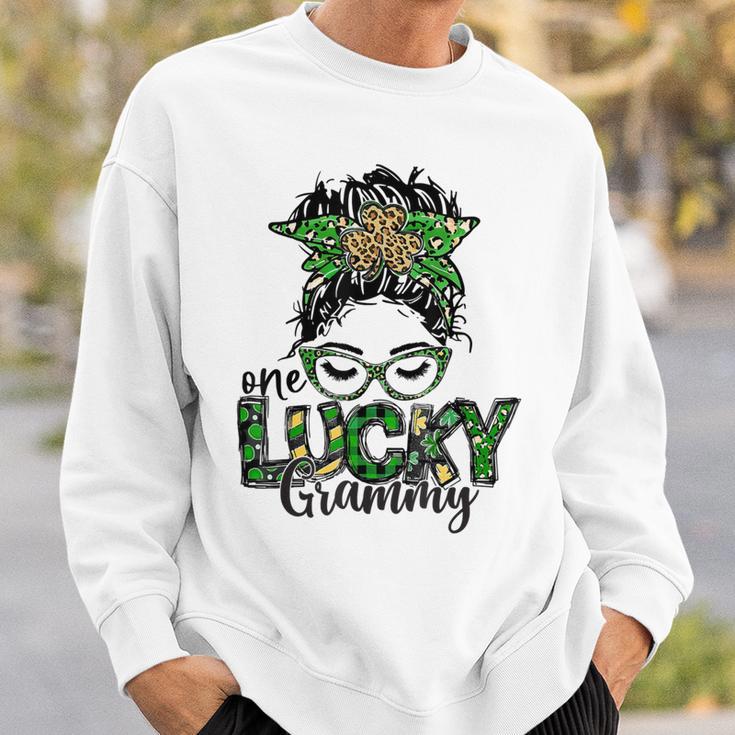 One Lucky Grammy St Patricks Day Messy Bun Leopard Sweatshirt Gifts for Him