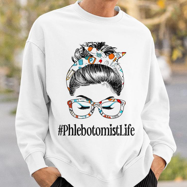 Phlebotomist Life Messy Hair Woman Bun Healthcare Worker V2 Sweatshirt Gifts for Him
