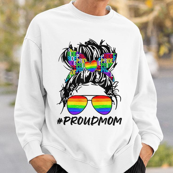 Proud Mom Lgbt Gay Pride Messy Bun Rainbow Lgbtq Sweatshirt Gifts for Him