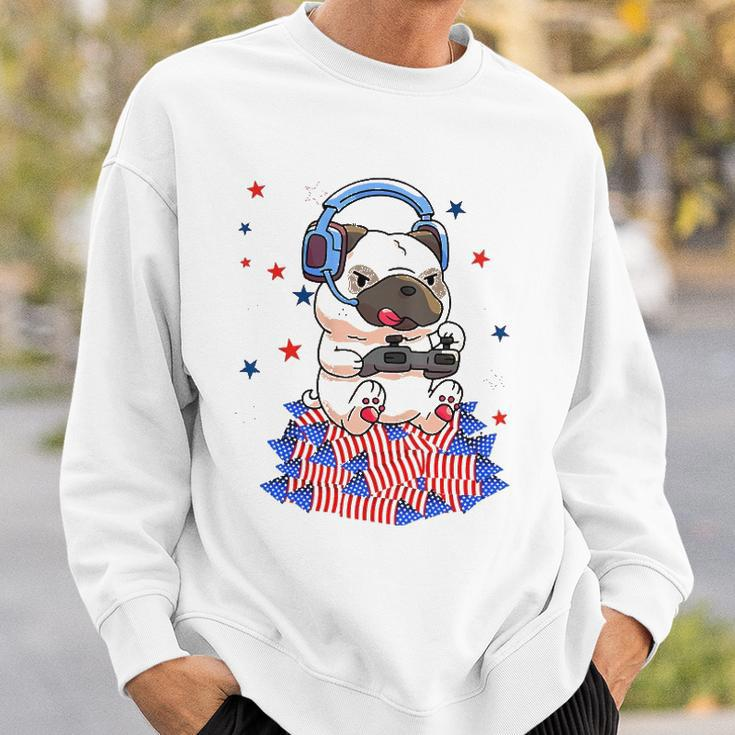 Pug Game Puppy Controller 4Th Of July Boys Kids Video Gamer Sweatshirt Gifts for Him
