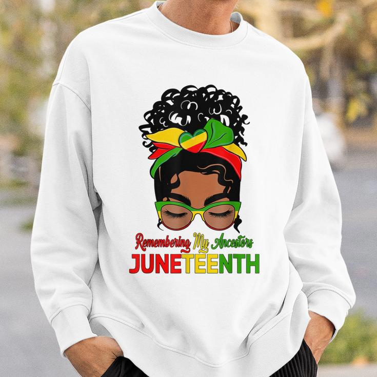 Remembering My Ancestors Juneteenth Black Women Messy Bun Sweatshirt Gifts for Him