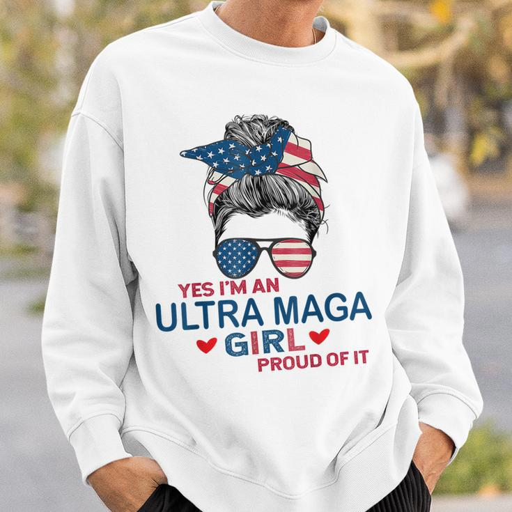 Yes Im An Ultra Maga Girl Proud Of It Usa Flag Messy Bun Sweatshirt Gifts for Him
