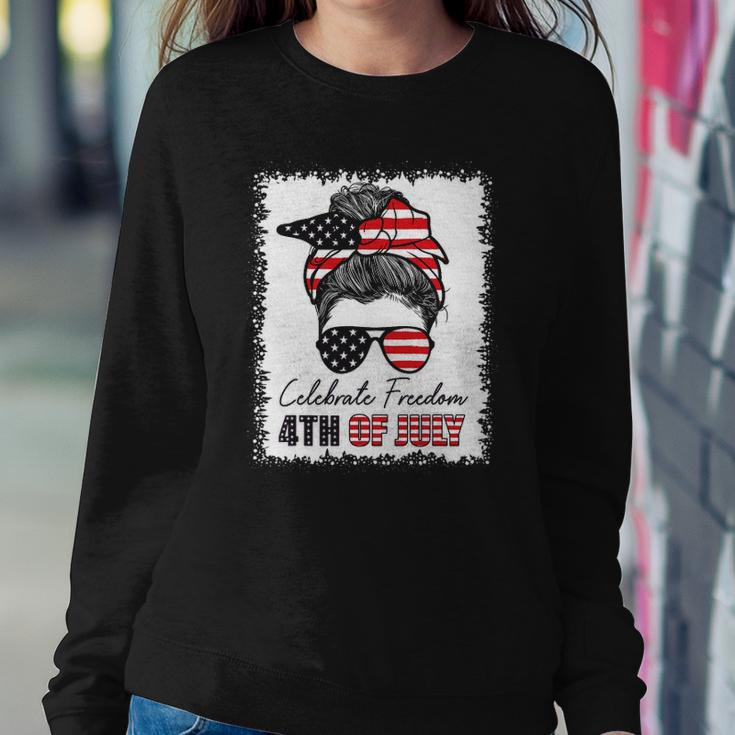 4Th Of July Women Celebrate Freedom Messy Bun American Flag Sweatshirt Gifts for Her