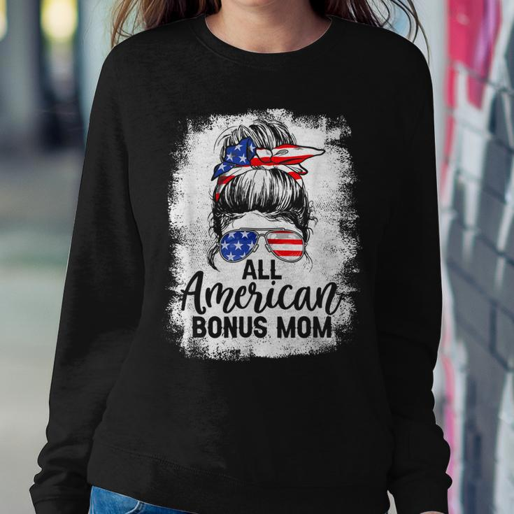 All American Bonus Mom 4Th Of July Messy Bun Proud Merica Sweatshirt Gifts for Her