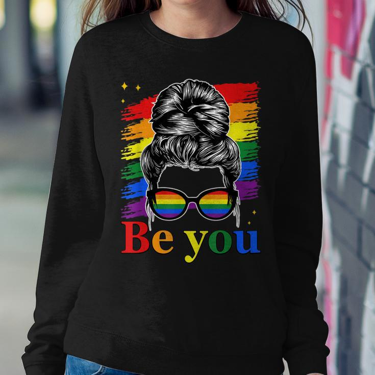 Be You Pride Lgbtq Gay Lgbt Ally Rainbow Flag Woman Face Sweatshirt Gifts for Her