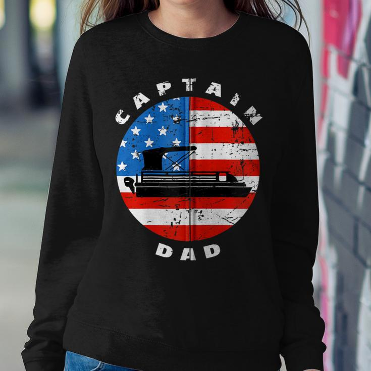 Captain Dad Pontoon Boat Retro Us Flag 4Th Of July Boating Zip Sweatshirt Gifts for Her
