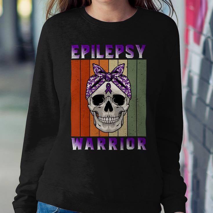 Epilepsy Warrior Skull Women Vintage Purple Ribbon Epilepsy Epilepsy Awareness Sweatshirt Gifts for Her