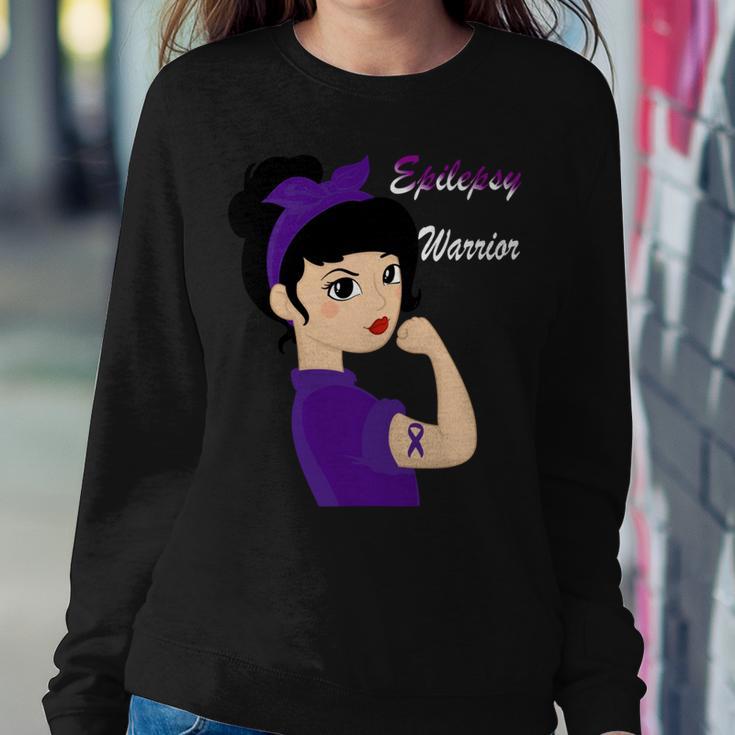 Epilepsy Warrior Strong Women Purple Ribbon Epilepsy Epilepsy Awareness V2 Sweatshirt Gifts for Her