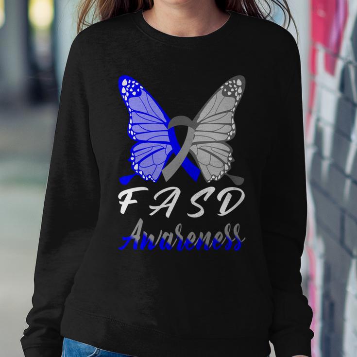 Fasd Awareness Butterfly Blue And Grey Ribbon Fetal Alcohol Spectrum Disorder Fetal Alcohol Spectrum Disorder Awareness Sweatshirt Gifts for Her