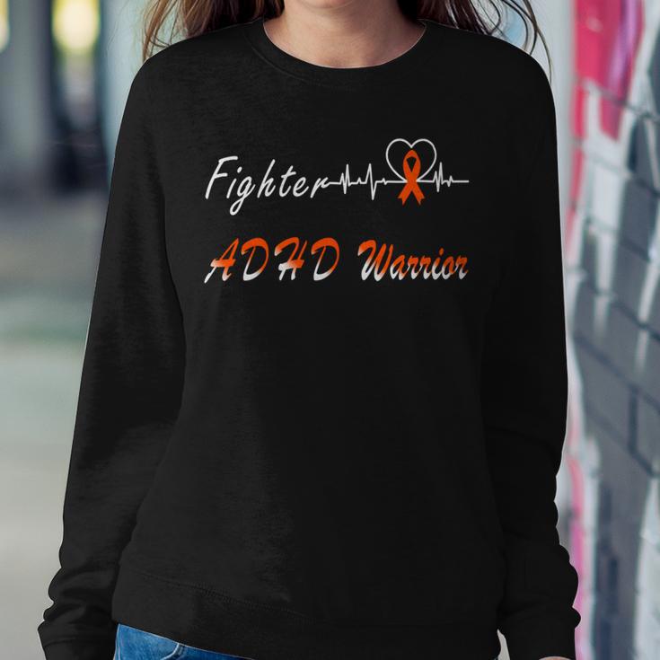 Fighter Adhd Warrior Heartbeat Orange Ribbon Attention Deficit Hyperactivity Disorder Adhd Awareness Sweatshirt Gifts for Her