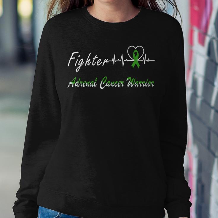 Fighter Adrenal Cancer Warrior Heartbeat Green Ribbon Adrenal Cancer Adrenal Cancer Awareness Sweatshirt Gifts for Her